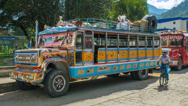 Colourful chiva bus in Silvia village. 
