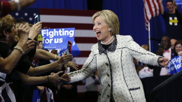 Hillary Clinton greets supporters in Columbia, South Carolina, after her resounding win.