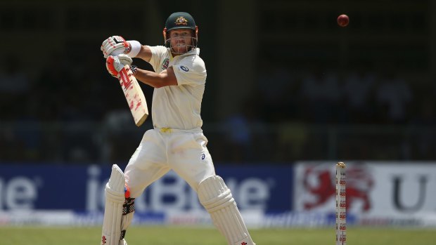 David Warner plays a lofted stroke towards gully on day three of the second Test in Kingston.