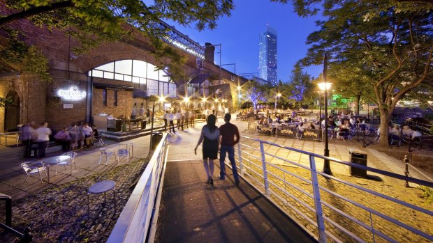 Evening in the industrial heritage district of Castlefield.
