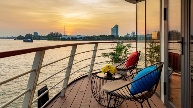 A sunset view from a suite on Victoria Mekong.