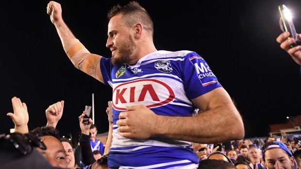 Goodbye Belmore: Josh Reynolds gets to celebrate a win in his last game at Belmore.