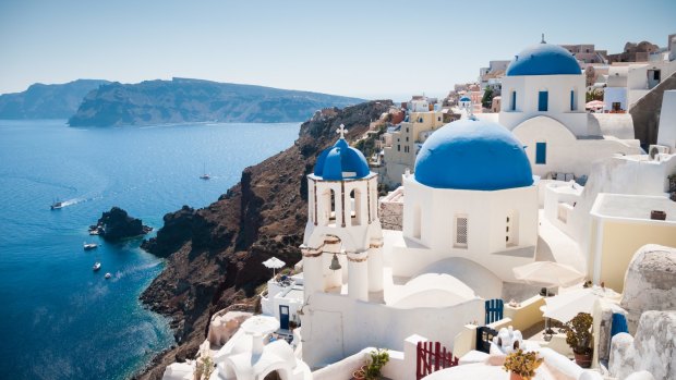 Santorini, Greece. The country hopes to have vaccination passports operating to allow tourists to return in May.