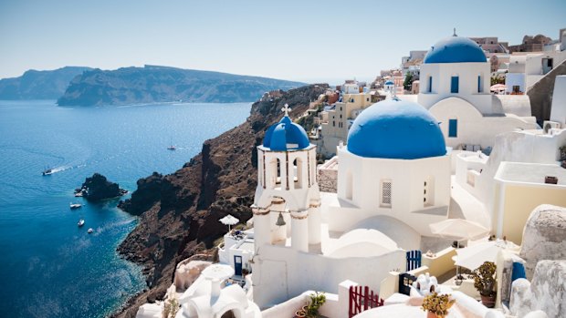 Santorini, Greece. The country hopes to have vaccination passports operating to allow tourists to return in May.