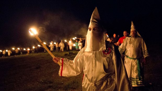 Members of the Ku Klux Klan on the march in Georgia in April.