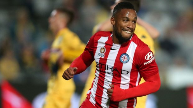 Harry Novillo of Melbourne City is all smiles after scoring.