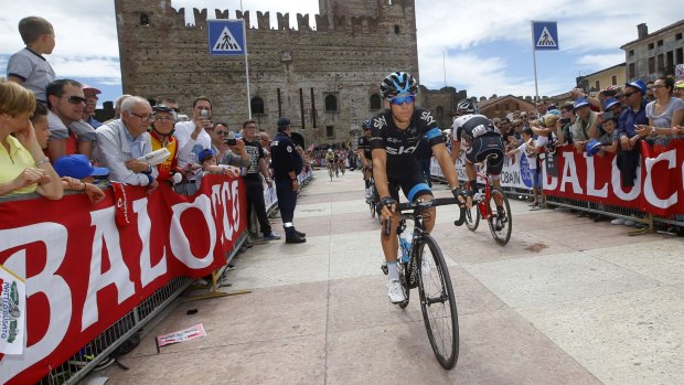 Richie Porte on the Piazza degli Scacchi before the start of the 15th stage of the Giro d'Italia.