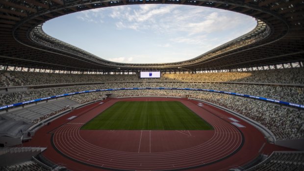 Vew of the New National Stadium, the main stadium of Tokyo 2020 Olympics and Paralympics/