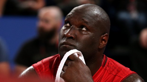 Imposing: Wildcats centre Nate Jawai played strongly against the Hawks.