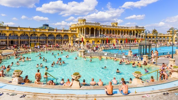 The Szechenyi Baths in Budapest, Hungary.