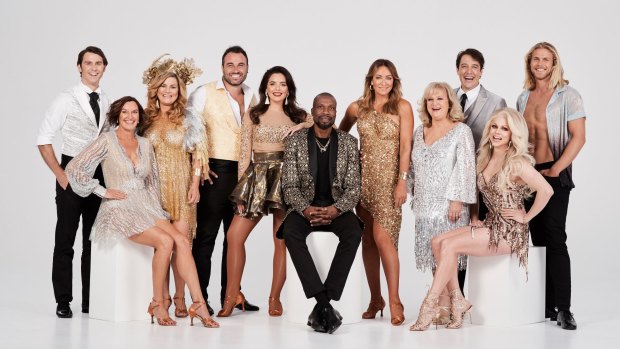 The 2019 cast of Dancing with the Stars. From left to right: Jimmy Rees, Cassandra Thorburn, Constance Hall, Miguel Maestre, Olympia Valance, Sir Curtly Ambrose, Michelle Bridges, Denise Scott, Samuel Johnson, Courtney Act and Jett Kenny.