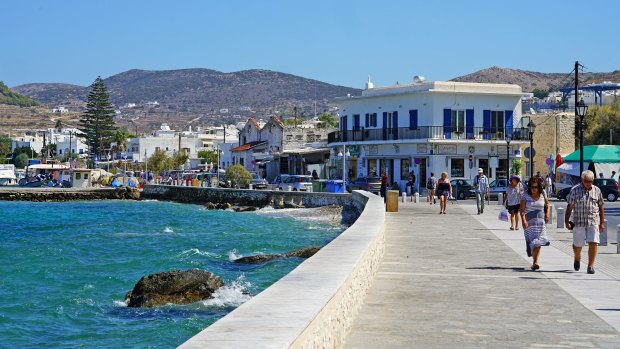 Waterfront near the port of Parikia, Greece.