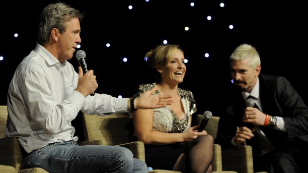 Glenn Robbins , Fifi Box and Jason Akermanis at a Shane Warne Foundation luncheon at Crown Casino in 2010.