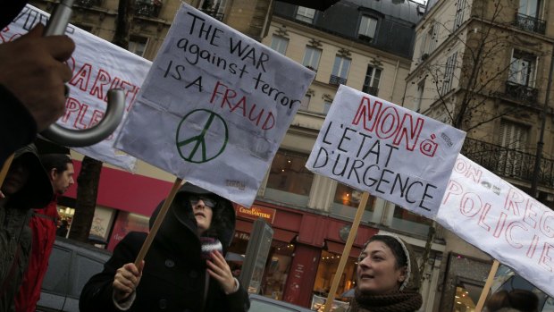 Protesters against the emergency powers in Paris on January 30.
