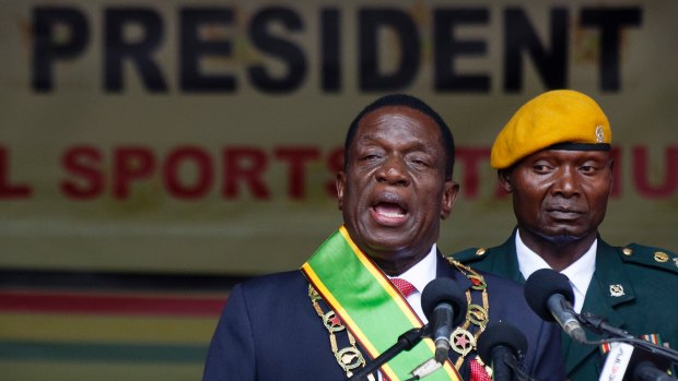 Zimbabwean President Emmerson Mnangagwa at his inauguration ceremony in Harare, Zimbabwe on November 24.