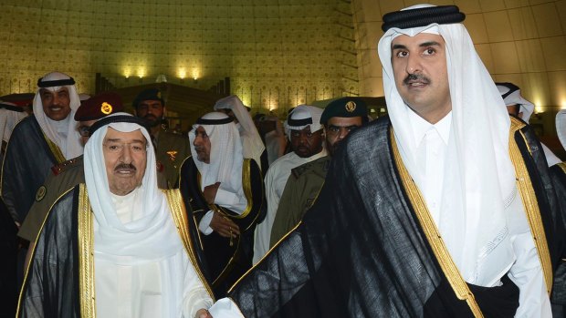 Qatar's ruler Sheikh Tamim bin Hamad al-Thani, right,  in Doha with Sheikh Sabah al-Ahmad al-Sabah, the ruler of Kuwait. 