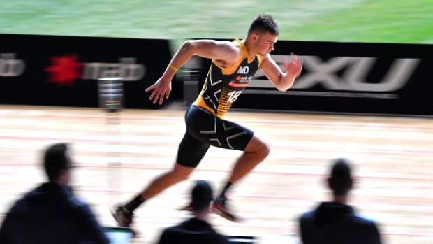 Cillian McDaid tests at the AFL draft combine.