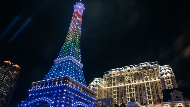 A half-size replica of the Eiffel Tower  at the Parisian Macao casino resort. 
