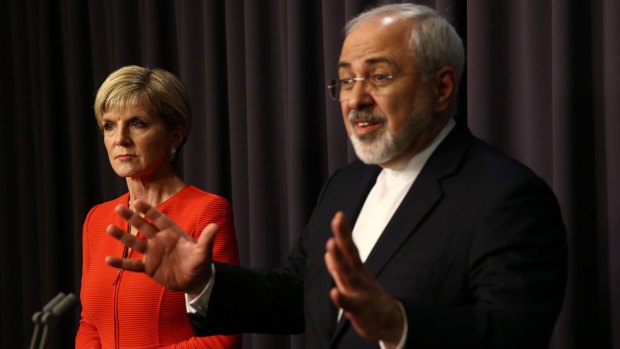 Foreign Minister Julie Bishop with Iranian Foreign Minister Dr Javad Zarif on Tuesday.