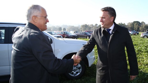 Prime Minister Malcolm Turnbull with the former member for Mayo, Jamie Briggs.