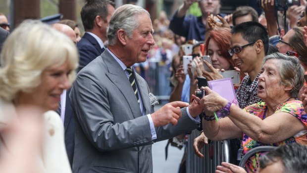 Prince Charles meets crowds in Martin Place, Sydney, on Thursday.