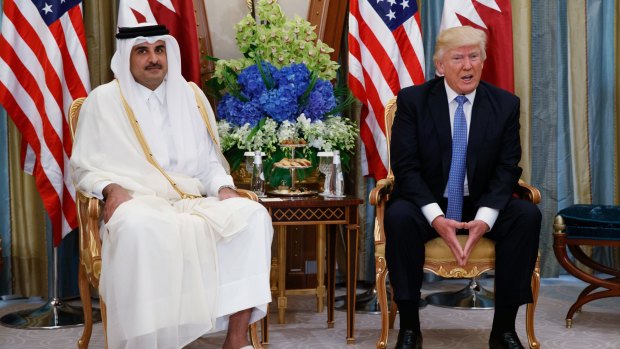 US President Donald Trump with the Emir of Qatar, Sheikh Tamim bin Hamad al-Thani, in the Saudi capital Riyadh last month.