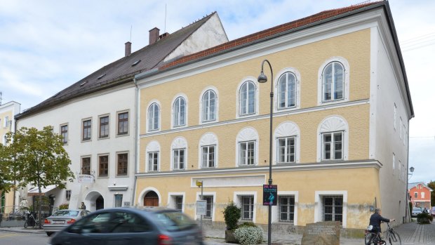 The exterior view of Adolf Hitler's birth house, front, in Braunau am Inn, Austria. 