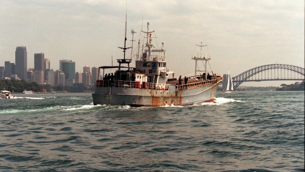 The freighter involved in the 390-kilogram heroin haul arrives in Sydney Harbour in October 1998.