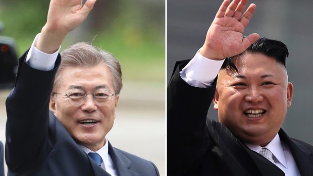 South Korea's new President Moon Jae-in, left, is willing to meet North Korean leader Kim Jong-un, right.