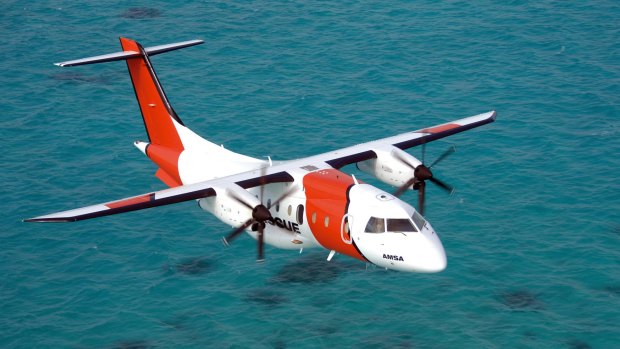 An Australian Maritime Safety Authority Dornier 328-100 rescue aircraft is involved in the search for two men missing off Fraser Island.
