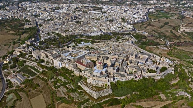 Aerial view over Mdina.