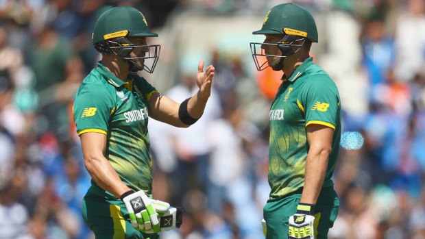 Faf du Plessis and David Miller ended up at the same end for Miller's run-out.