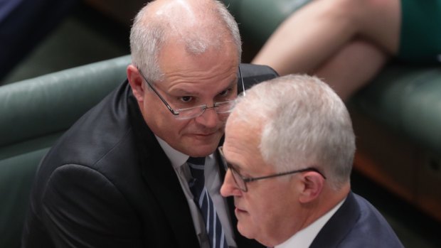 Prime Minister Malcolm Turnbull and Treasurer Scott Morrison during question time.