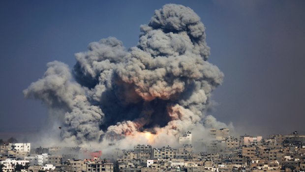 Smoke and fire from the explosion of an Israeli strike over Gaza City last year.