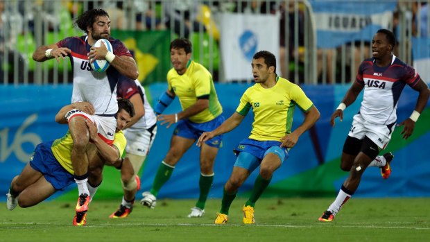 Crossover: United States's Nate Ebner in action during the Summer Olympics in Rio de Janeiro