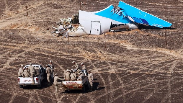 Wreckage at the site of the Russian plane crash on the Sinai Peninsula in late 2015.