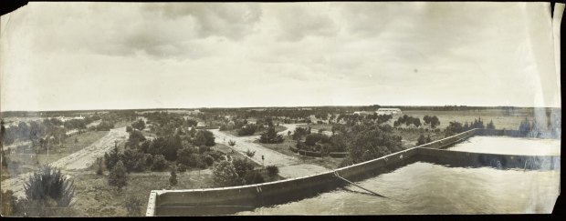 View of the Werribee farm from the historic water tank at Cocoroc. Courtesy of Melbourne Water Archives