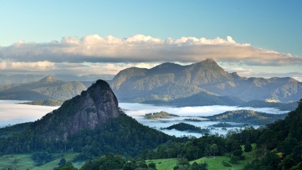 Take in the view of Mt Warning-Wollumbin, this hemisphere's largest shield volcano, set within a World Heritage-listed national park .