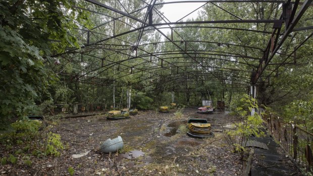 Tourists have been jumping into the bumper cars at an abandoned fun park in Pripyat to take selfies. 