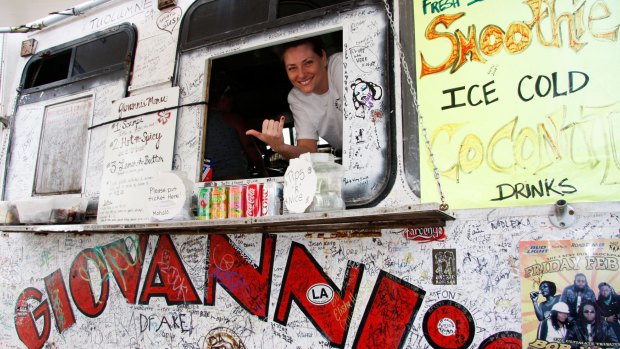 Giovanni's white van is the oldest and one of the best known shrimp trucks on Oahu.