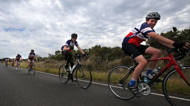 Cyclists head to Port Campbell on the fourth day of the Great Victorian Bike Ride. 