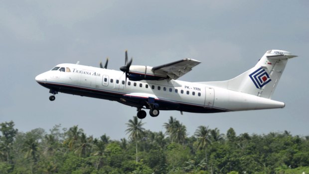A Trigana Air Service's ATR42-300 twin turboprop plane takes off at Supadio airport in Pontianak, Indonesia in 2010. The same type of aeroplane is believed to have crashed carrying 54 people on Sunday.