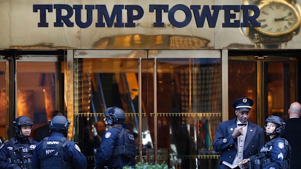 Members of the New York Police Department guard Trump Tower.