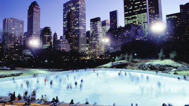 Evening skating at the Wollman Rink in Central Park.