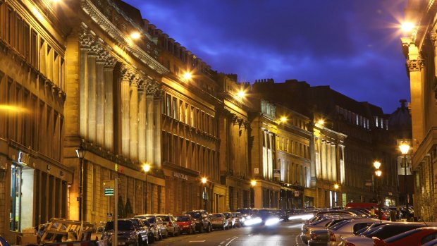 Georgian architecture seen at night-time.