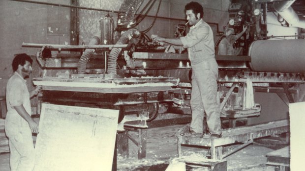 Workers at the former James Hardie asbestos factory in Sydney.