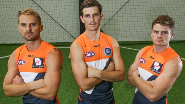 September on their minds? Giants defenders Joel Patfull, Heath Shaw and Phil Davis.
