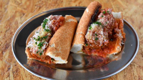 Meatball sub served in a Vietnamese bread roll.