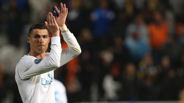 Real Madrid's Cristiano Ronaldo applauds the fans.