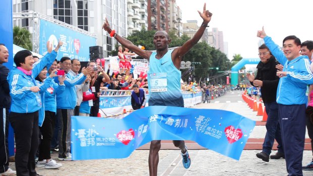 Julius Chepkwony Rotich of Kenya wins the men's marathon in Taipei marathon on Sunday.